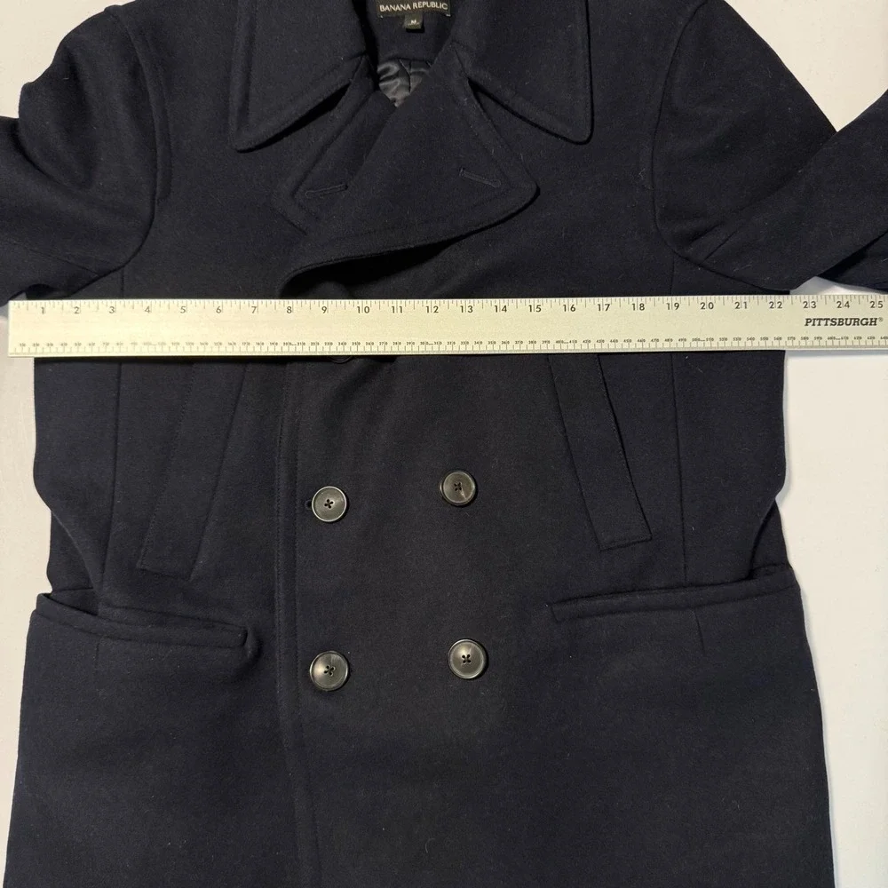 Banana Republic Mens Navy Blue Italian Wool Blend Pea Coat Mario Bellucci Med